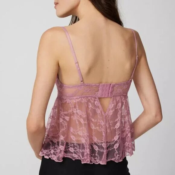 NWT UO Out From Under Cherie Sheer Lace Pink Babydoll Cami - Picture 3 of 5
